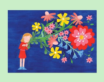 Flower Girl Wildflower Card, Bohemian A6 Art Print