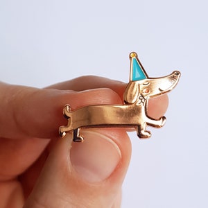 Sausage dog pin soft enamel teckel pin, copper dachshund badge, dog lapel pin image 6