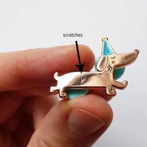 SECONDS SALE sausage dog pin, soft enamel dachshund pin, copper teckel badge, rose gold dog pin, b-grade pins. image 2