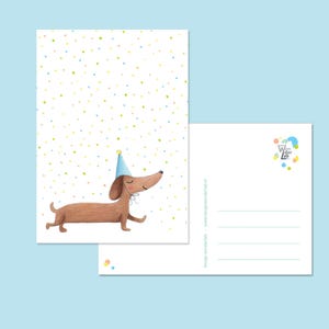 Dachshund birthday card - cute teckel greeting card, sausage dog happy birthday party invite, teckel celebration postcards, for dog lovers