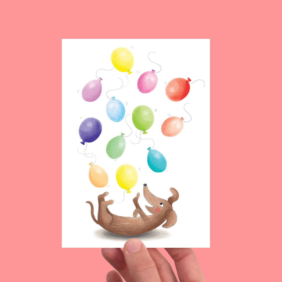 Dachshund Happy Birthday Card - Cute Sausage Dog With Balloons Postcard ...