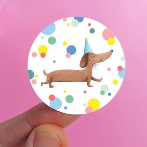 10x dachshund sticker, teckel gift wrap label, sausage dog envelope seal, doxie birthday gift wrap tag, round mailing sealer, b-day stickers