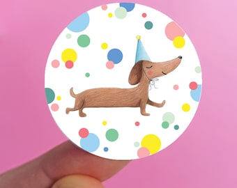 10x dachshund sticker, teckel gift wrap label, sausage dog envelope seal, doxie birthday gift wrap tag, round mailing sealer, b-day stickers