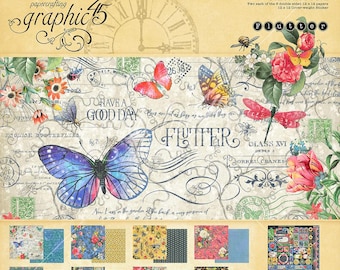 Graphic 45 Flutter  12x12 Collection Pack – Patterns, Solids, Stickers, Journaling Cards