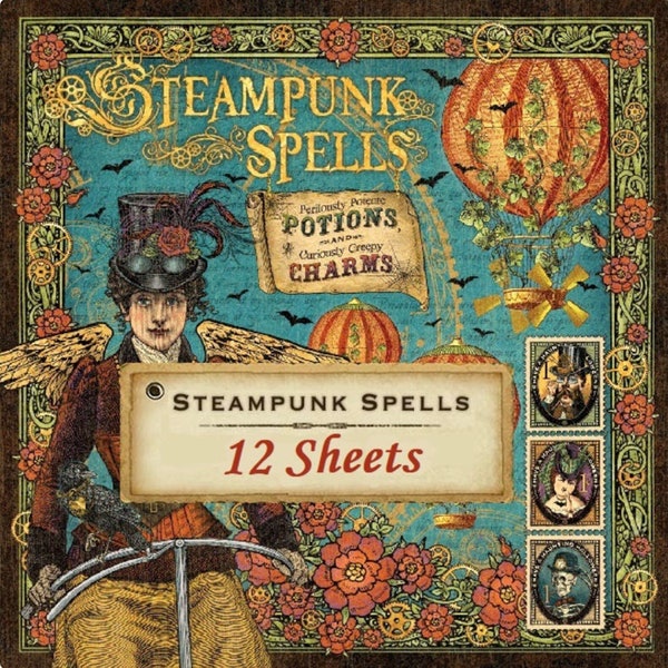 Graphic 45 - Steampunk Spells 12x12 Paper Set, 8x8 Paper Pad, or 8x8 Paper Set