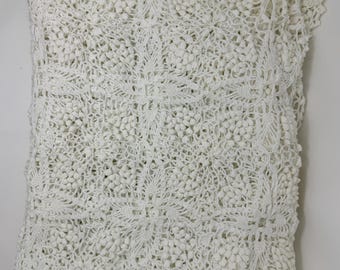 Vintage Handmade Crochet Coverlet Queen Size