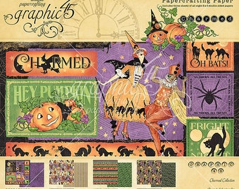 Graphic 45 Midnight Tales 12x12 paper Collection New! Pumpkins, Witches,  Bonus+