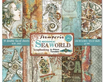 Stamperia - Mechanical Sea World 12x12 Scrapbook Paper Collection, Steampunk, Gears