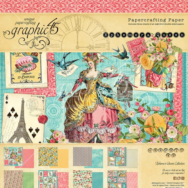 Graphic 45 - Ephemera Queen 8x8 Paper Pad, and/or Patterns and Solids