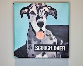 Great Dane - Canvas Art Print - 8 x 8 inch "Scooch Over"