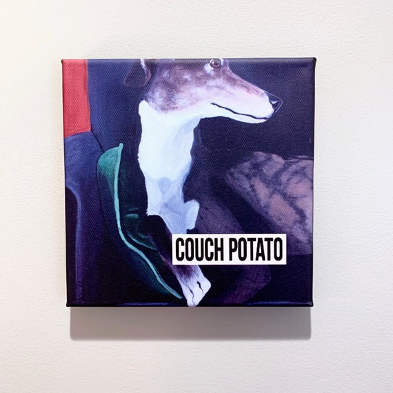 Greyhound Couch Potato Dog Art 8x8 Etsy