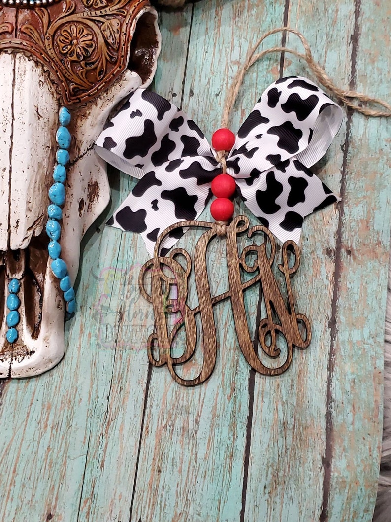 Cow Print Monogram Rear View Mirror Hanger Etsy