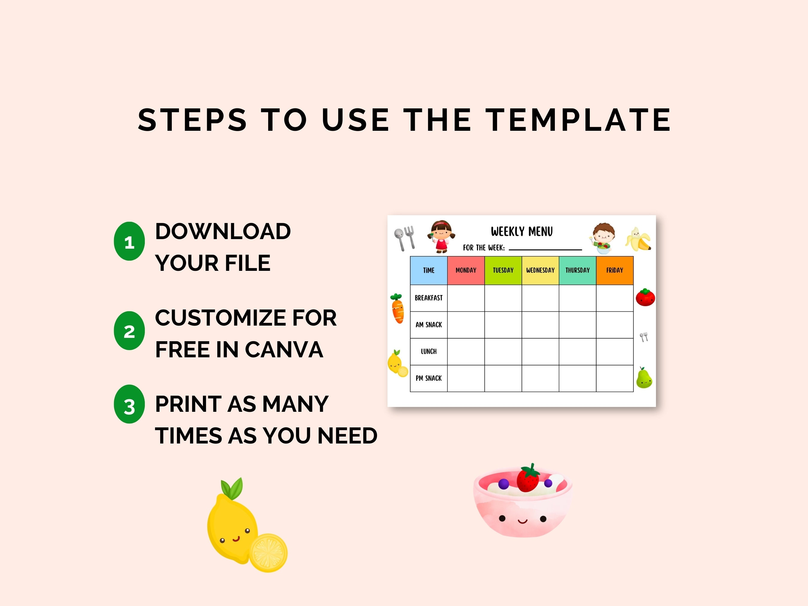 Week Menu Craft Editable Weekly Daycare Menu Bundle, 4 Fun Daycare Printable Menus ...