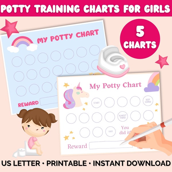 Potty Training Charts Printable, Potty Training Sticker Chart for Kids, Toddler Potty Reward Chart - Potty Chart for Girls!