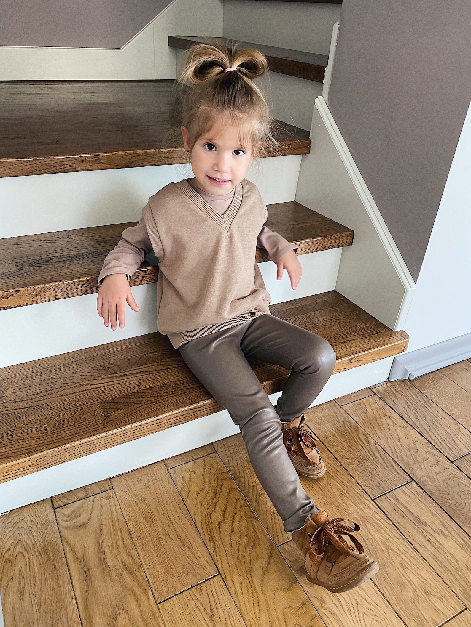 Graybeige Faux Leather Leggings / Kids Girls Leggings / Etsy