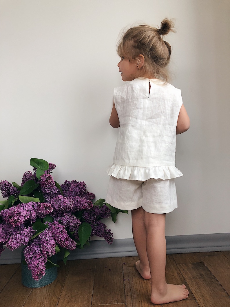 White Linen shorts and blouse set  Linen top and relaxed fit shorts  Girls  Linen Set  Two piece  Shorts /& Top  Sustainable Clothing
