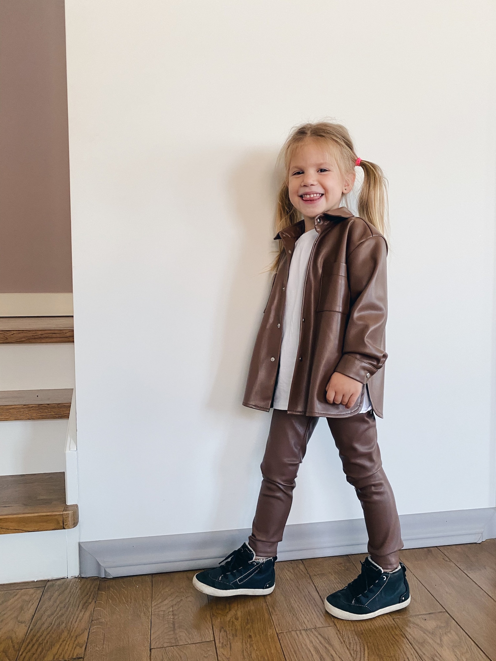 Chocolate Faux Leather Kids Leggings / Leather Pants / Street | Etsy
