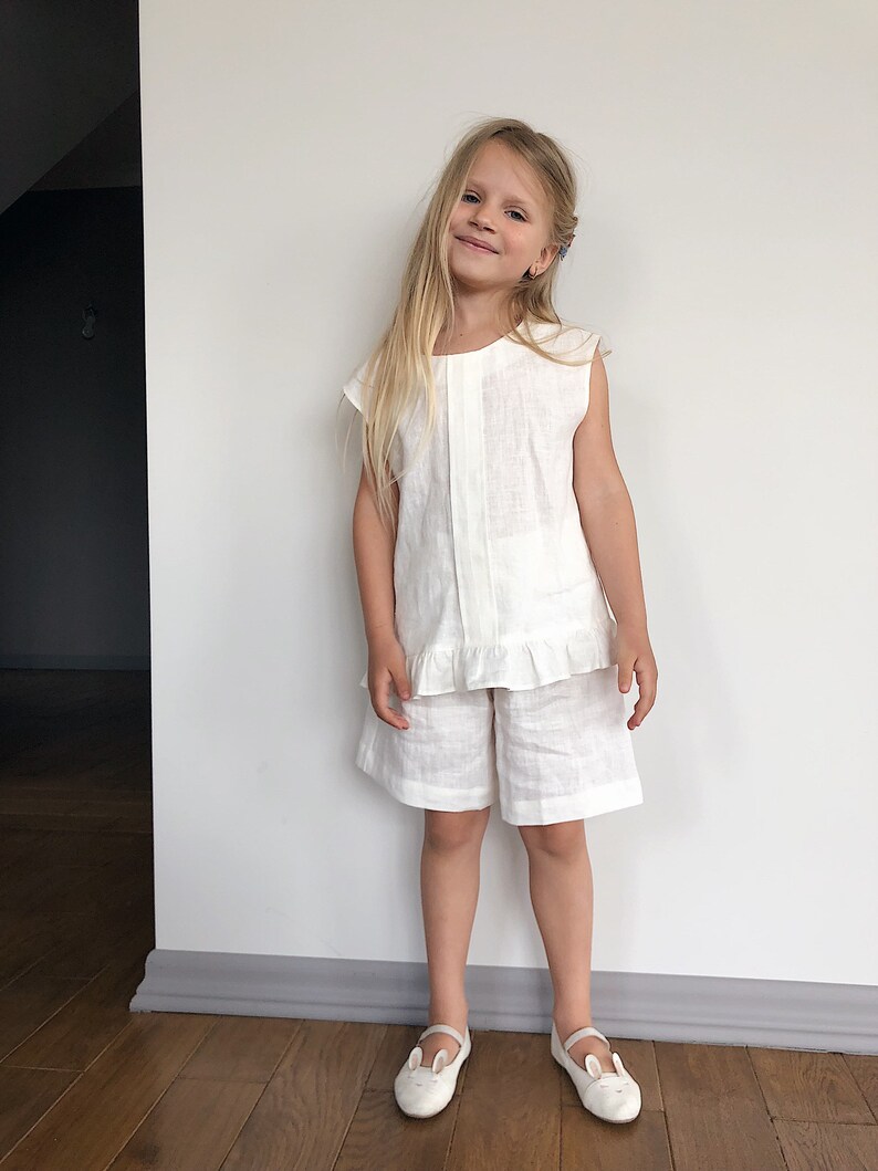 White Linen shorts and blouse set Linen top and relaxed fit shorts Girls Linen Set Two piece Shorts /& Top Sustainable Clothing