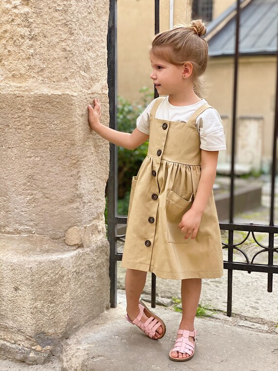 Beige Cotton Pinafore Dress / Birthday 