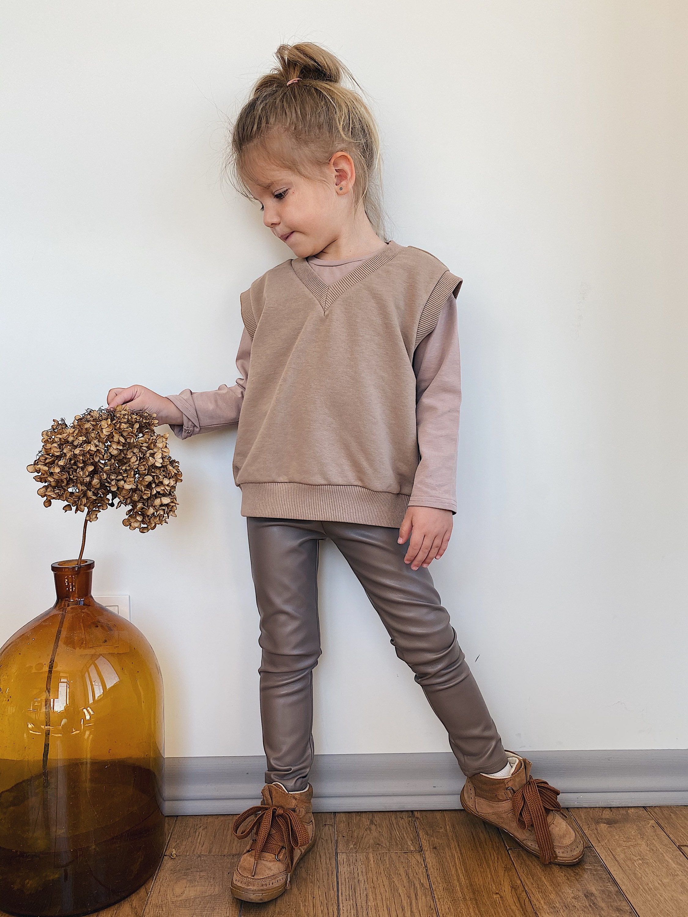 Leggings en faux cuir gris-beige Enfants Filles leggings - Etsy France