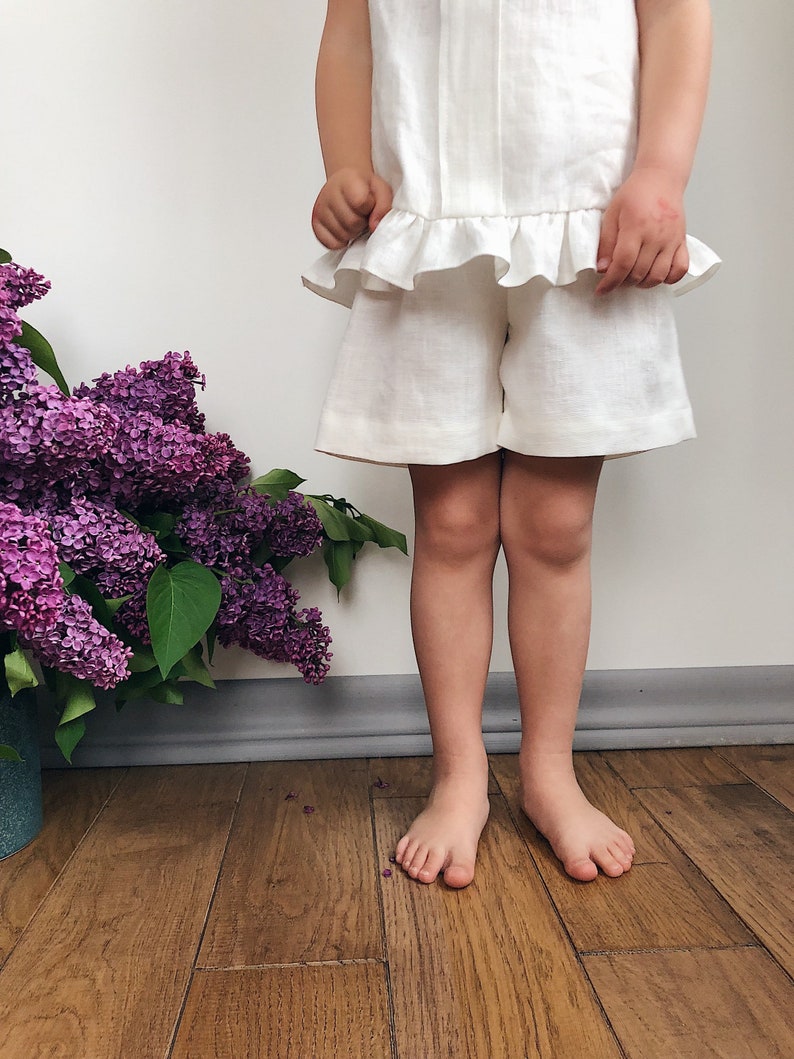 White Linen shorts and blouse set Linen top and relaxed fit shorts Girls Linen Set Two piece Shorts /& Top Sustainable Clothing