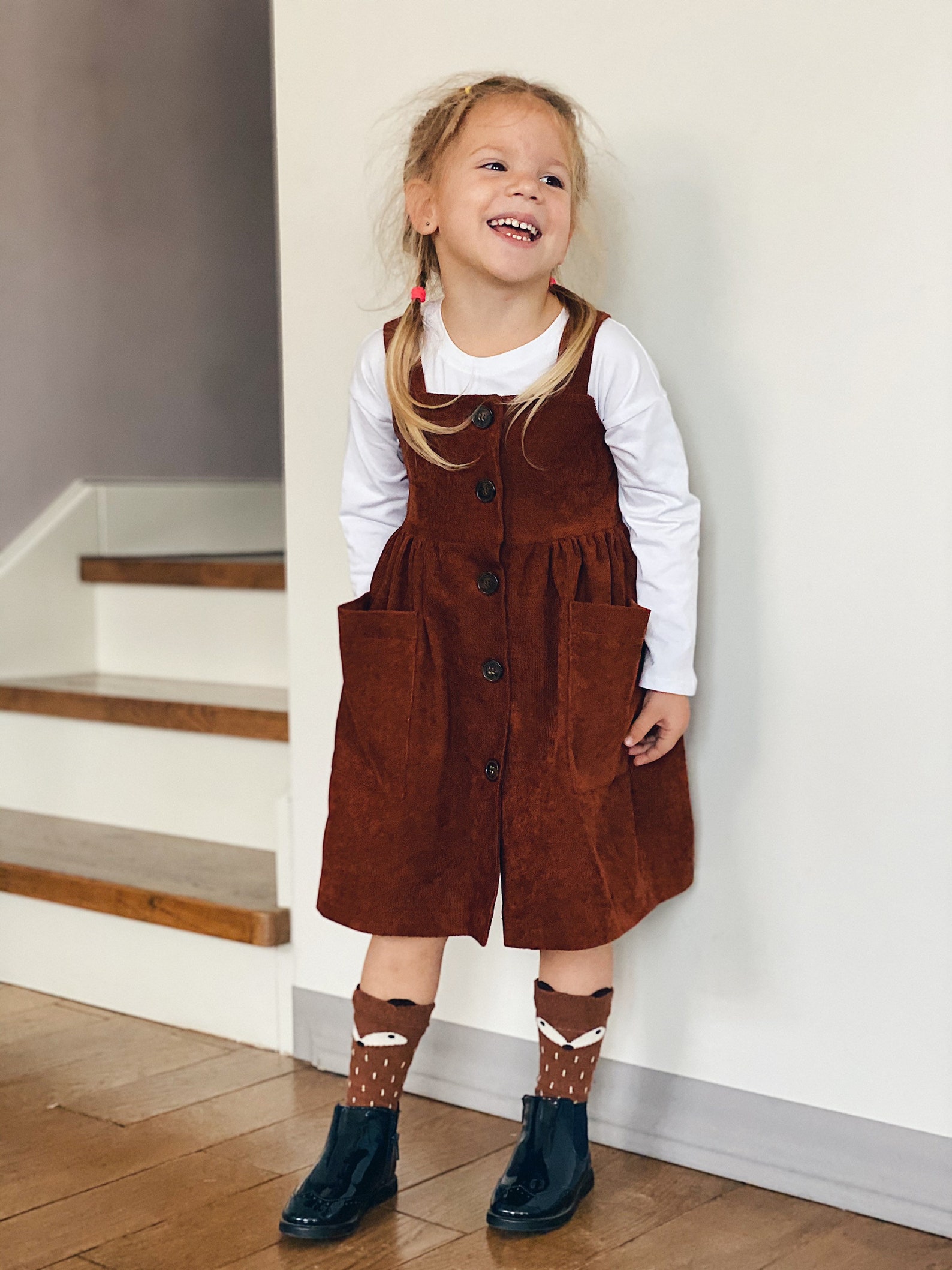 Dark Brown Corduroy Pinafore Dress / Girls Cotton Dress / Etsy