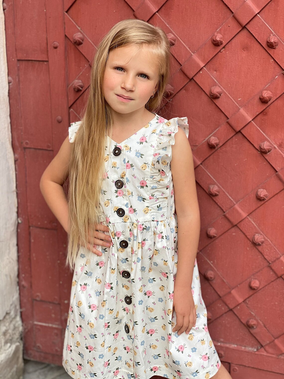 White cotton flower print dress / Sundress for girls with Etsy