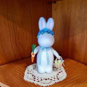 Flocked Easter Bunny: Vintage Style Decorated Rabbit, OOAK Easter Gift