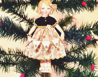 Retro Paper Doll Christmas Ornament, Handmade Peace Banner