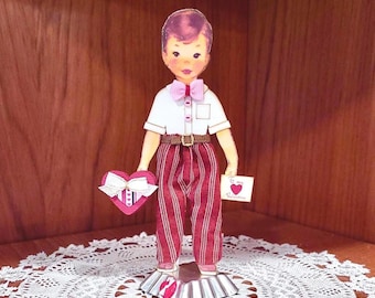 Handmade Valentine Paper Doll, Vintage Candy Mold Stand