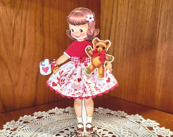Handmade Valentine Paper Doll, Vintage Candy Mold Stand