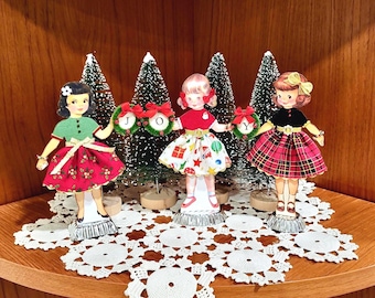 Retro Christmas Paper Doll Assemblage, Holiday Decor