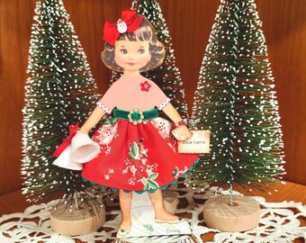 Christmas Paper Doll, Mixed Media Paper Doll, Christmas Decor, Christmas Gift
