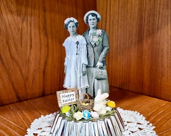 Handmade Easter Scene: Paper Doll Assemblage in Vintage Tart Tin