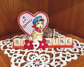 Valentine Scrabble Tray, Handmade Valentine Decoration, Altered Scrabble Tray, Mixed Media Scrabble Tray