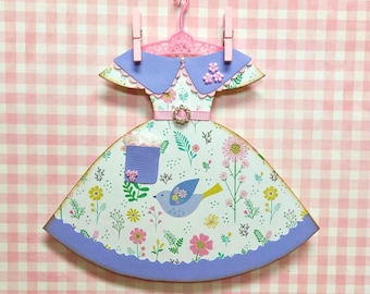 Floral Paper Dress Ornament, Handmade Springtime Decor, Bird Nest Detail