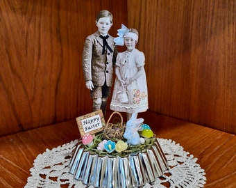 Handmade Easter Scene: Paper Doll Tart Tin Decoration