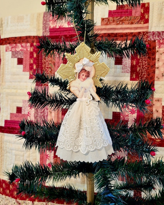 Handmade Victorian Paper Doll Christmas Ornament: Dresden