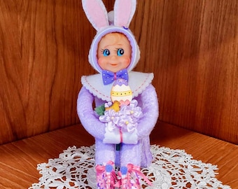 Handmade Easter Bunny Elf Knee Hugger: Vintage Head, Crushed Velour