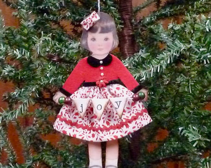 Paper Doll Ornament, Handmade Ornament, 1950s Retro Ornament, Vintage