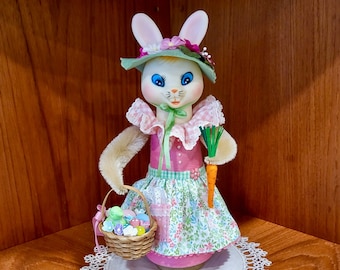 Handmade Easter Bunny Decoration: Vintage Style Rabbit with Basket