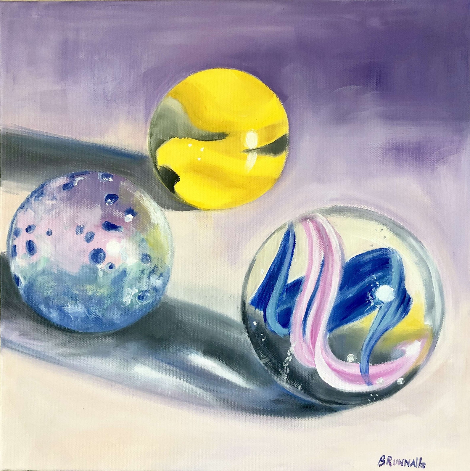 Rosa und Blaues Band 14x14 Murmeln Ölgemälde | Etsy