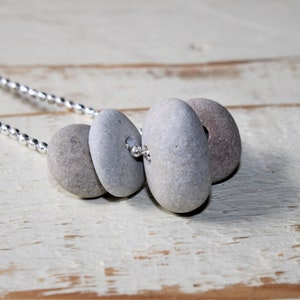Stone beads, pendant beads, beach stones, silver chain, maritime, summer