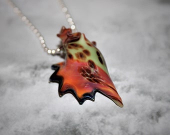 Necklace, silver necklace, artist's bead, pendant, glass shell, shell bead, shell pendant