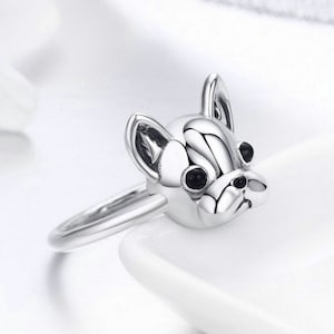 Ring, finger ring, hand jewelry, pug, bulldog, silver ring, Ø 19 mm, 0.74 inch