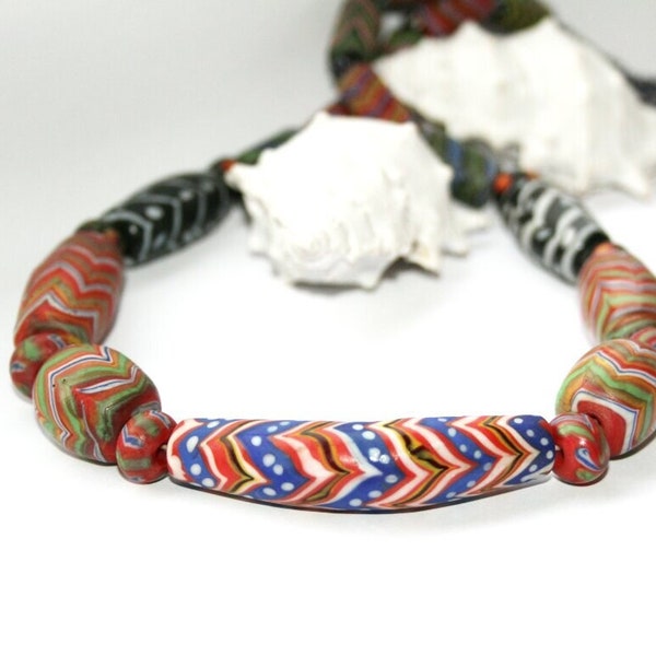 Ethnic necklace, glass bead strand, handmade trade beads, colorful beads, featherbeads, crobobeads, handmade, hippie style