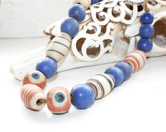 Ethnic necklace, glass bead strand, handmade trade beads, colorful beads, Nepal beads, handmade, hippie style