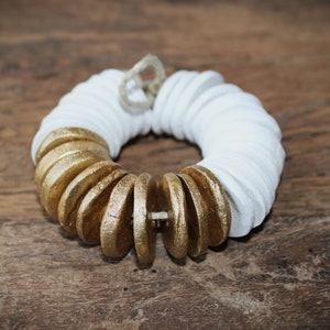 Clay beads, disc beads, handmade, gold discs, 30 pieces