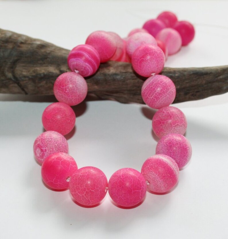 strand 38 cm agate full strand Strangware pink round beads size 15 mm 25 beads pink