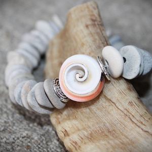 Mixed beads, bead set, shell pearl, stone beads, strand length 19 cm